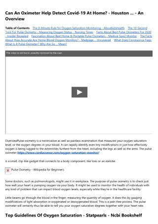 Get This Report about Handheld Pulse Oximeter