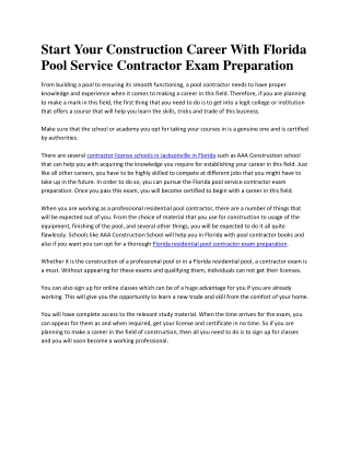 Start Your Construction Career With Florida Pool Service Contractor Exam Preparation