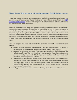 Make Use Of Fba Inventory Reimbursement To Minimize Losses