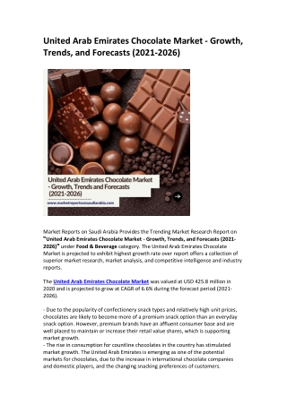 United Arab Emirates Chocolate Market - Growth, Trends, and Forecasts (2021-2026)