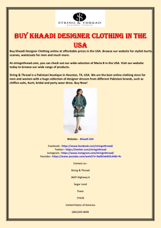 Buy Khaadi Designer Clothing in the USA