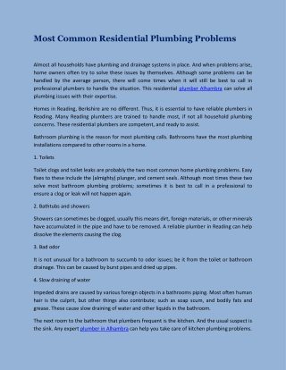 Most Common Residential Plumbing Problems
