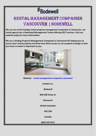 Rental Management Companies Vancouver | Bodewell