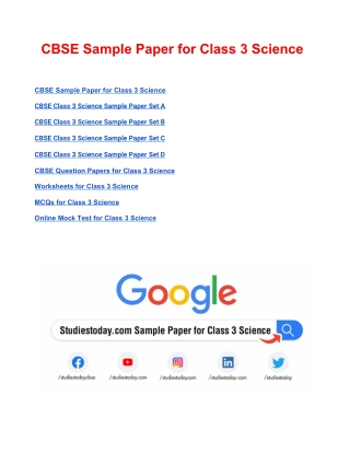 CBSE Sample Paper for Class 3 Science Based on Revised CBSE Syllabus 2020-21