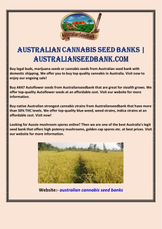 Australian Cannabis Seed Banks | Australianseedbank.com