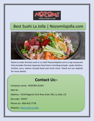Best Sushi La Jolla | Nozomilajolla.com