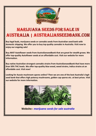 Marijuana Seeds for Sale in Australia | Australianseedbank.com