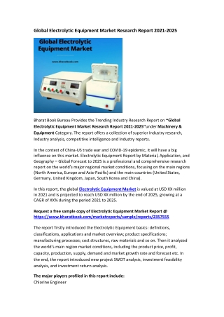Global Electrolytic Equipment Market Research Report 2021-2025