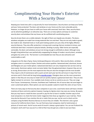 Complimenting Your Home's Exterior With a Security Door