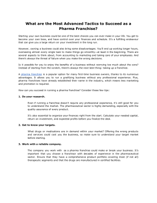What are the Most Advanced Tactics to Succeed as a Pharma Franchise?