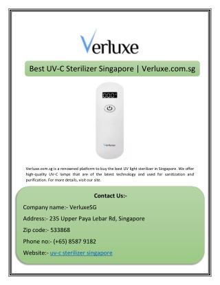 Best UV-C Sterilizer Singapore | Verluxe.com.sg