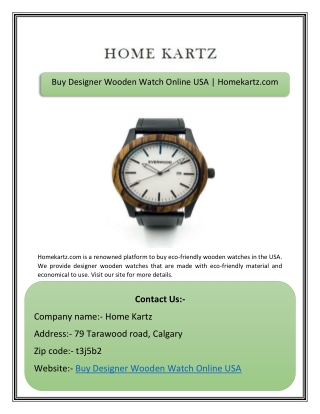 Buy Designer Wooden Watch Online USA | Homekartz.com