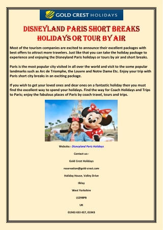 Disneyland Paris Short Breaks Holidays or Tour by Air