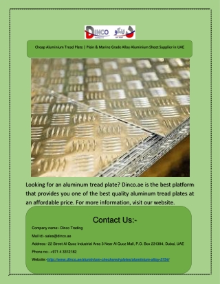 Cheap Aluminium Tread Plate | Plain & Marine Grade Alloy Aluminium Sheet Supplier in UAE