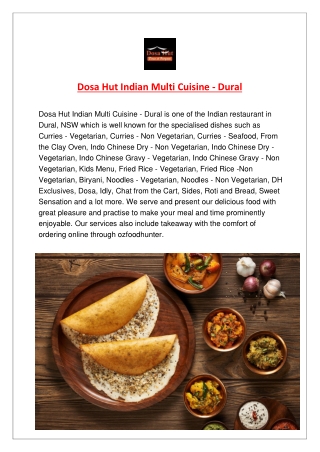 5% Off - Dosa Hut Indian Multi Cuisine Menu Dural, NSW.