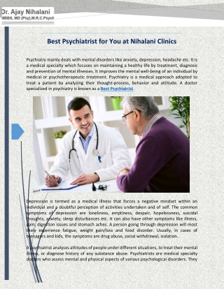 Best Psychiatrist for You at Nihalani Clinics