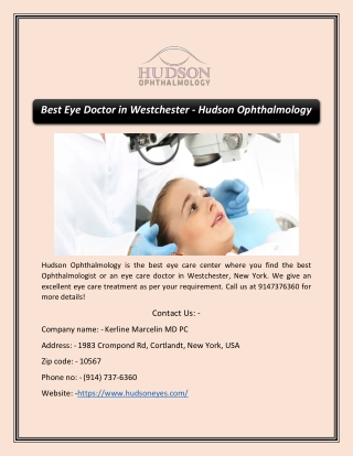 Best Eye Doctor in Westchester - Hudson Ophthalmology
