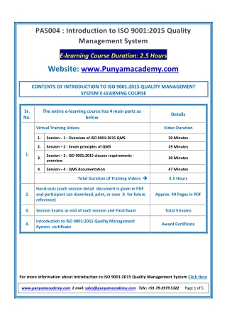 Introduction to ISO 9001:2015 Quality Management System