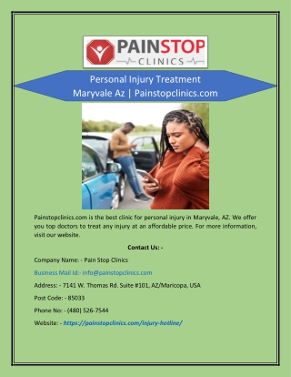 Personal Injury Treatment Maryvale Az | Painstopclinics.com