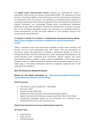 Global Home Entertainment Devices Market 2020 Analysis May Set New Growth Story, Forecast to 2026