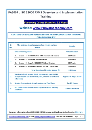 ISO 22000 FSMS Overview and Implementation Training