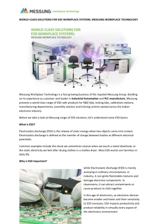 WORLD-CLASS SOLUTIONS FOR ESD WORKPLACE SYSTEMS: MESSUNG WORKPLACE TECHNOLOGY