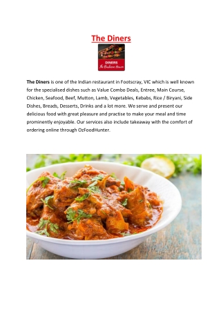 The Diners Indian Restaurant Menu Footscray, VIC - 5% off