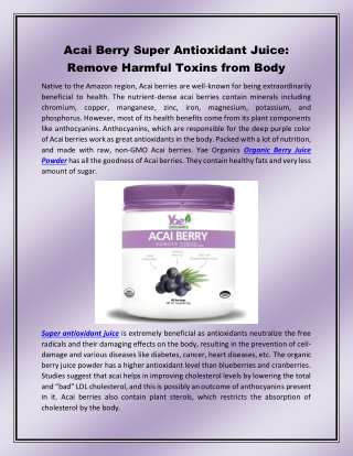 Acai Berry Super Antioxidant Juice: Remove Harmful Toxins from Body