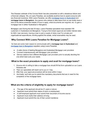 Our Mortgage Loans Are Accessible Now in Bangalore and Hyderabad