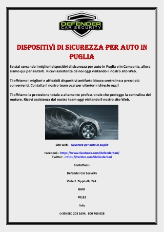 Dispositivi di sicurezza per auto in Puglia