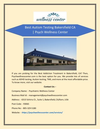 Best Autism Testing Bakersfield CA | Psych Wellness Center