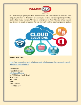 Find The Best Cloud Computing Services In Auckland At Mace IT Services