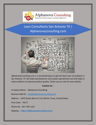 Lean Consultants San Antonio TX | Alphanovaconsulting.com