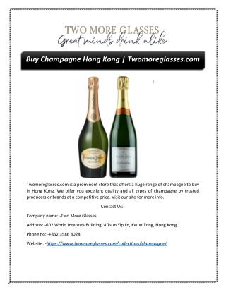 Buy Champagne Hong Kong | Twomoreglasses.com