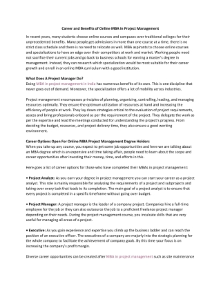 Benefits of Online MBA in Project Management
