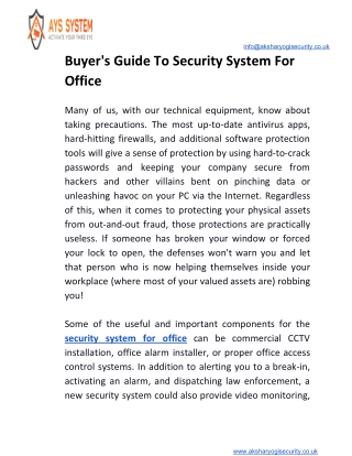 Buyer's Guide To Security System For Office