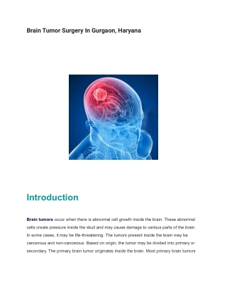 Brain Tumor Surgery In Gurgaon, Haryana