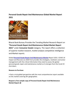 Personal Goods Repair And Maintenance Global Market Report 2021