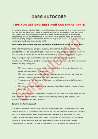 TIPS FOR GETTING BEST AUDI CAR SPARE PARTS