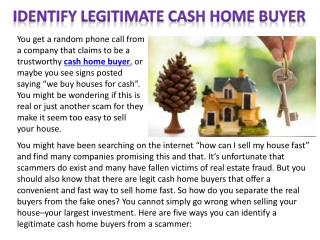 Identify Legitimate Cash Home Buyer