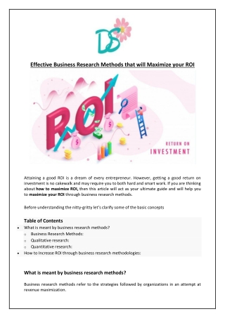 Effective Business Research Methods that will Maximize your ROI