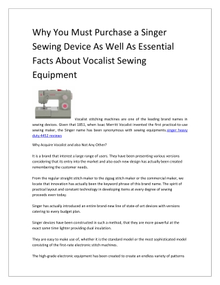 Why You Must Purchase a Singer Sewing Device As Well As Essential Facts About Vocalist Sewing Equipment-converted