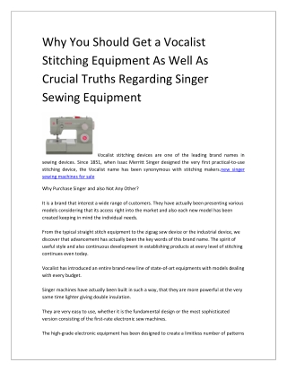 Why You Should Get a Vocalist Stitching Equipment As Well As Crucial Truths Regarding Singer Sewing Equipment-converted