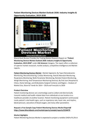 Worldwide Patient Monitoring Devices Market Report Forecast to 2030