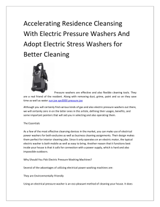 Accelerating Residence Cleansing With Electric Pressure Washers And Adopt Electric Stress Washers for Better Cleaning-co