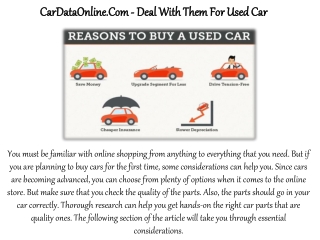 CarDataOnline.Com - Deal With Them For Used Car
