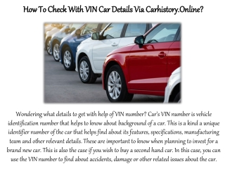 How To Check With VIN Car Details Via Carhistory.Online?