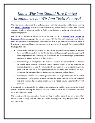 Know Why You Should Hire Dentist Cranbourne for Wisdom Teeth Removal