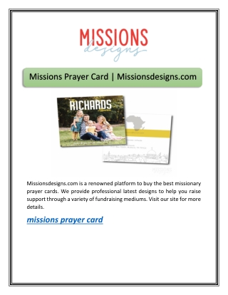 Missions Prayer Card | Missionsdesigns.com