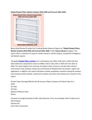 Global Pleated Filters Market Research Report 2021-2026